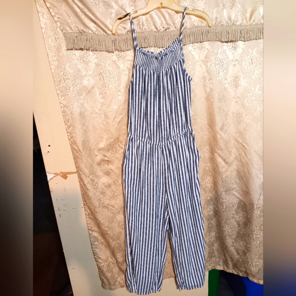 Old Navy Blue and White Striped Jumpsuit